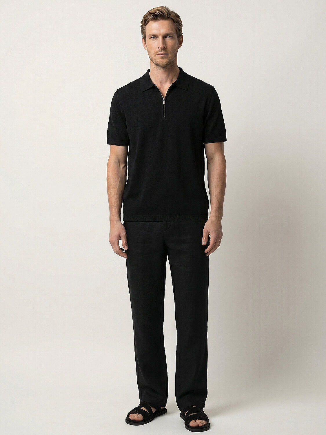 Xint Black Regular Fit Polo With Zipper