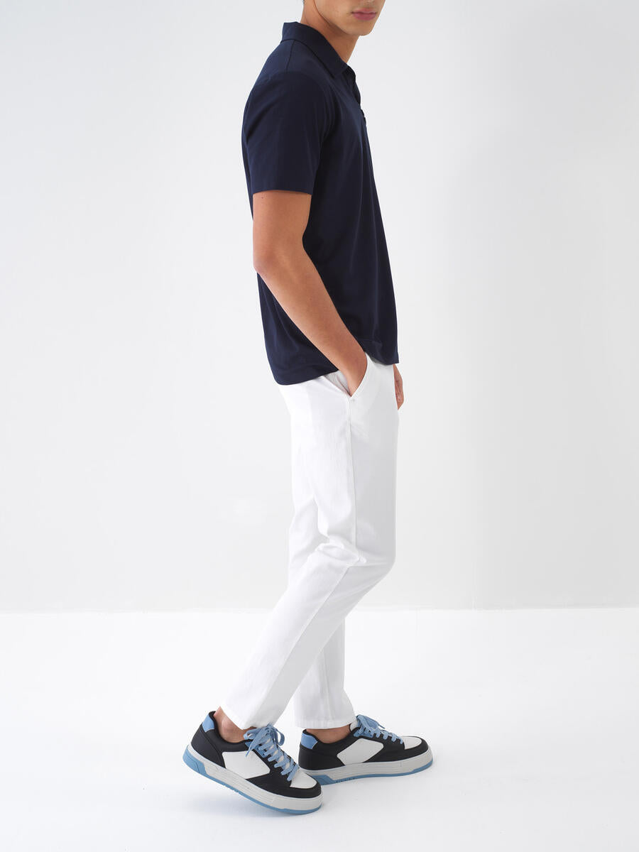 Xint Cotton Regular Fit White Chino Trousers