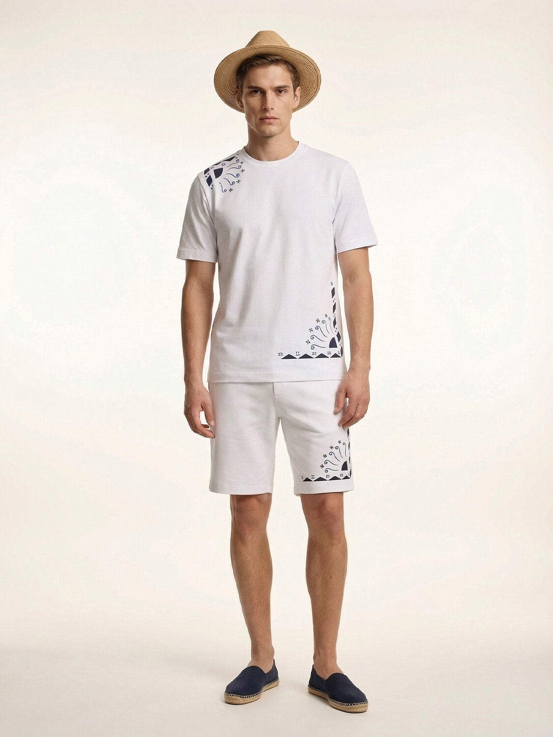Xint White Printed Design Cotton Texture Short