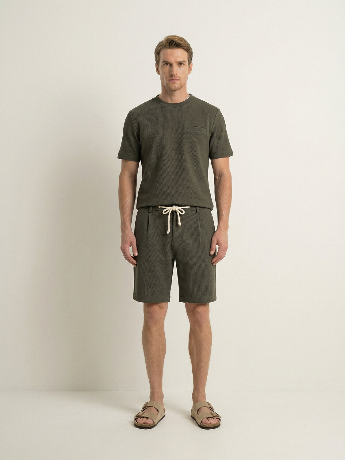 Xint Olive Cotton Texture Regular Fit Short
