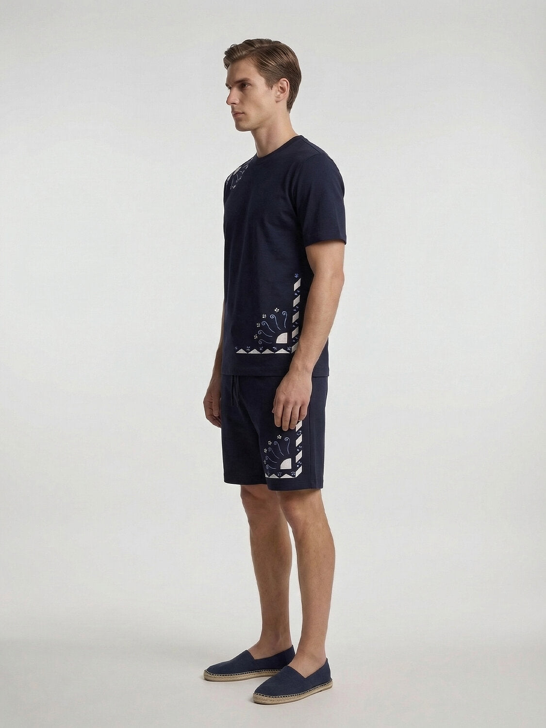 Xint Navy Printed Design Cotton Texture Short