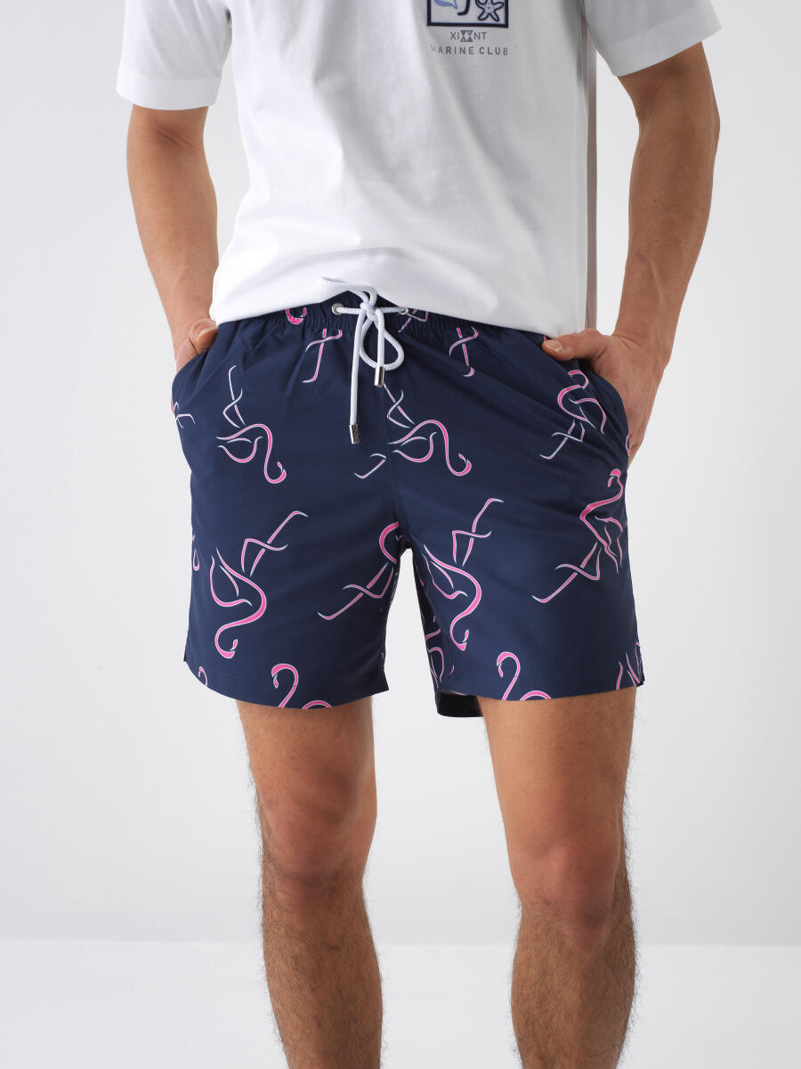 Xint Navy Regular Fit Swim Short With Design