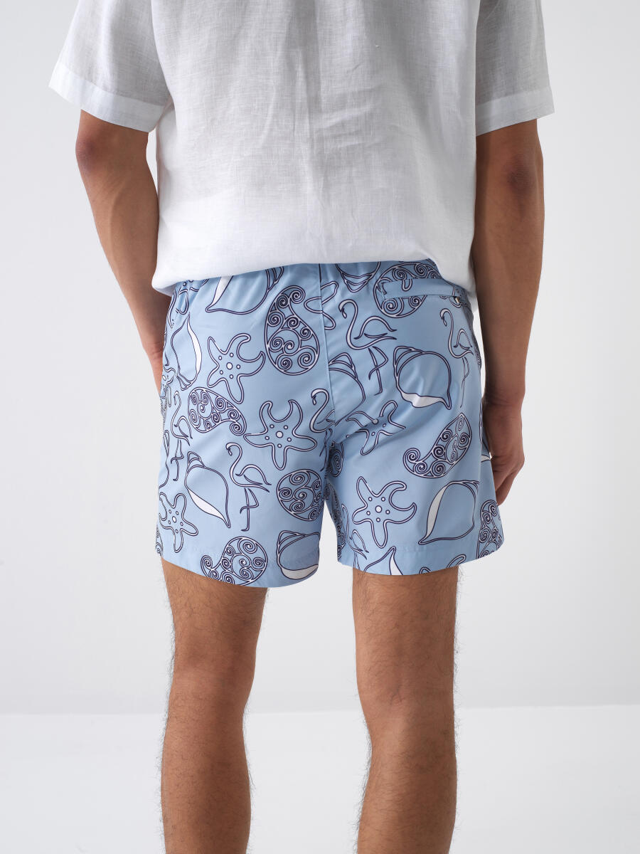 Xint Blue Regular Fit Swim Short With Printed Design