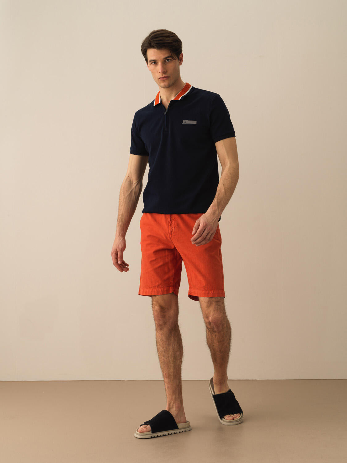 Men Orange Linen Short