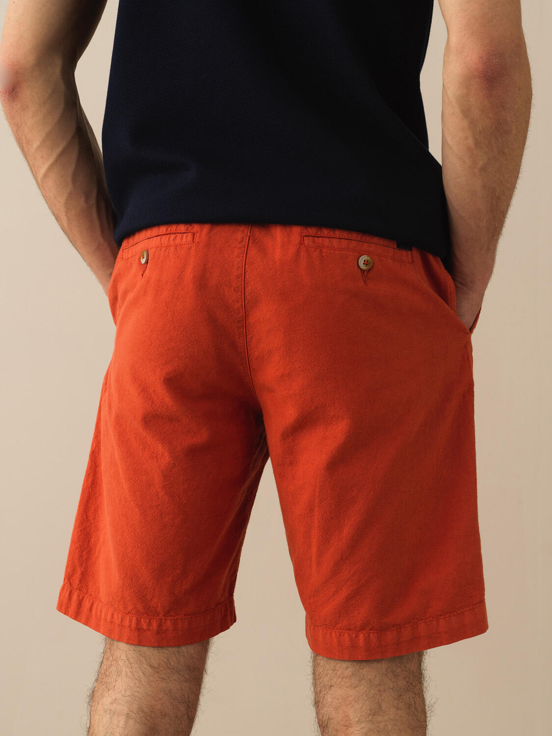 Men Orange Linen Short