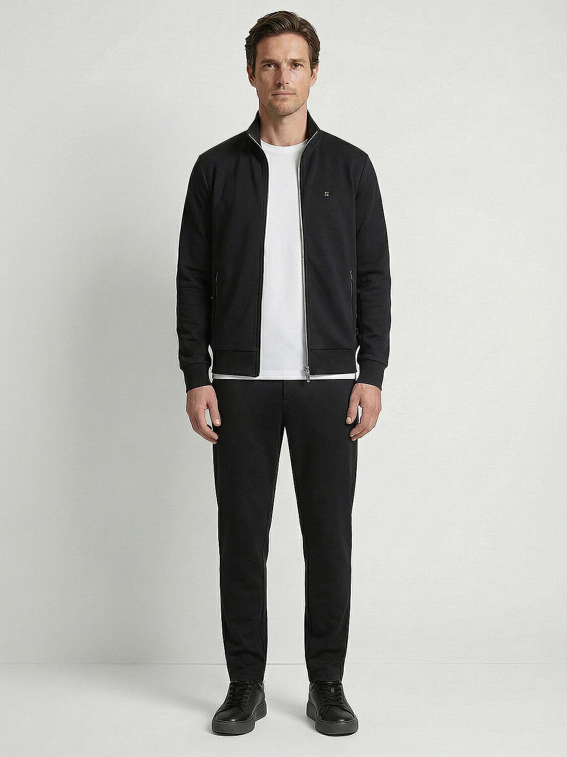 Xint Black Cotton Textured Regular Fit Zippered Sweater