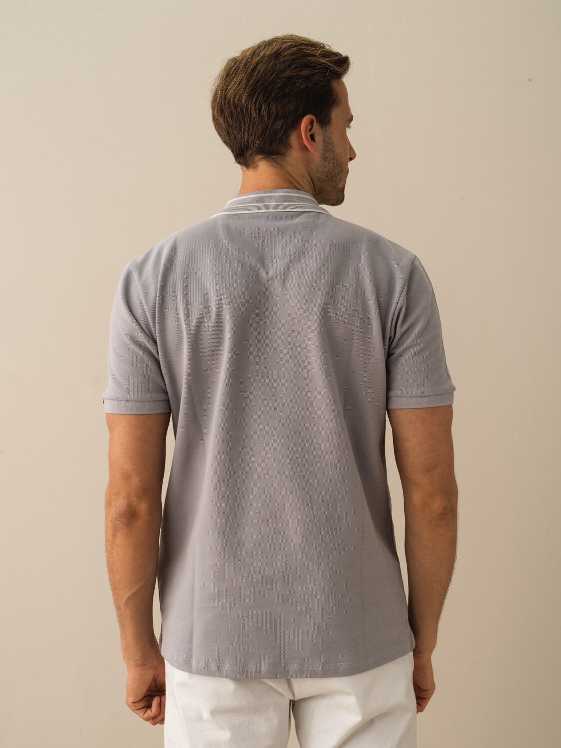 Men Half-Zipped Polo In Grey And White