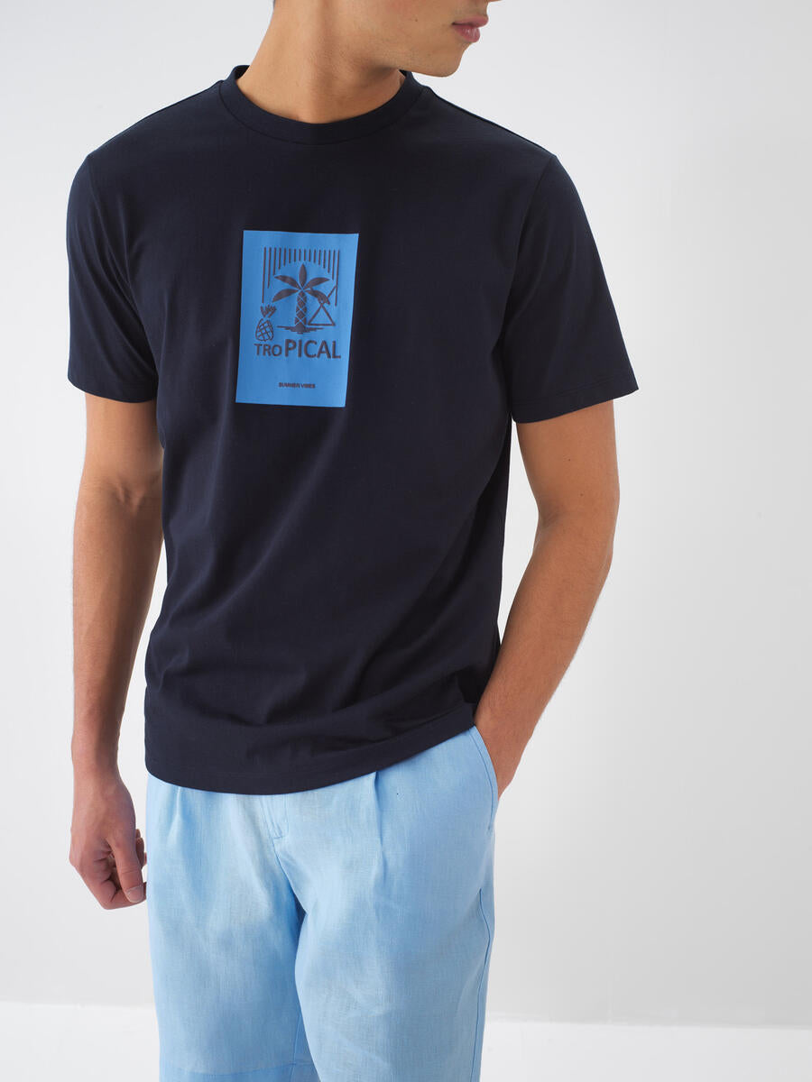 Xint Men Printed Regular Fit Navy T-shirt