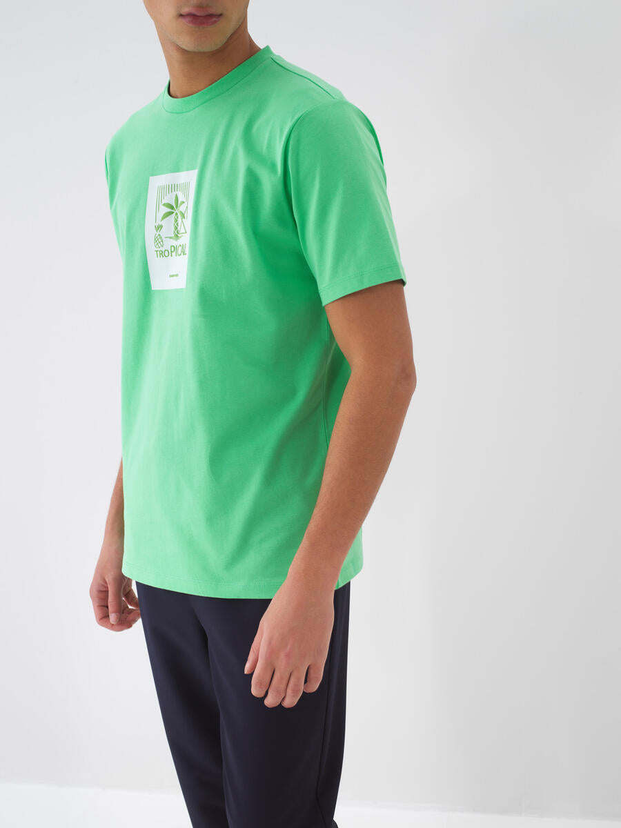 Xint Men Printed Regular Fit Green T-shirt