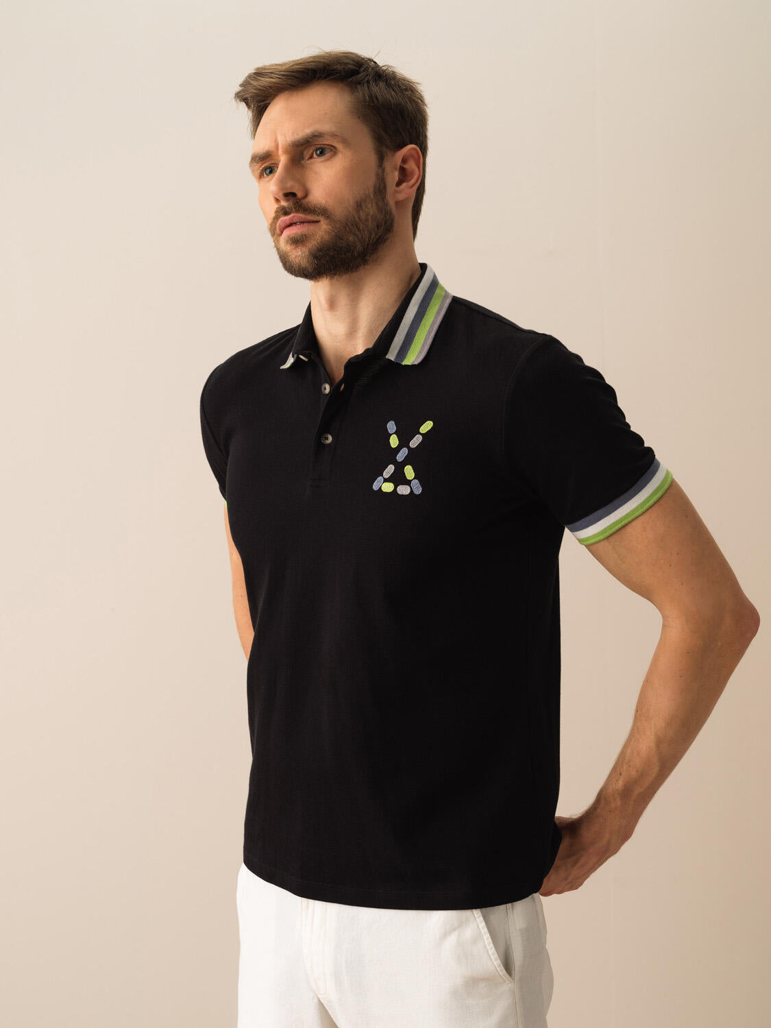 Men Black Slim-Fit Polo With Unique Design