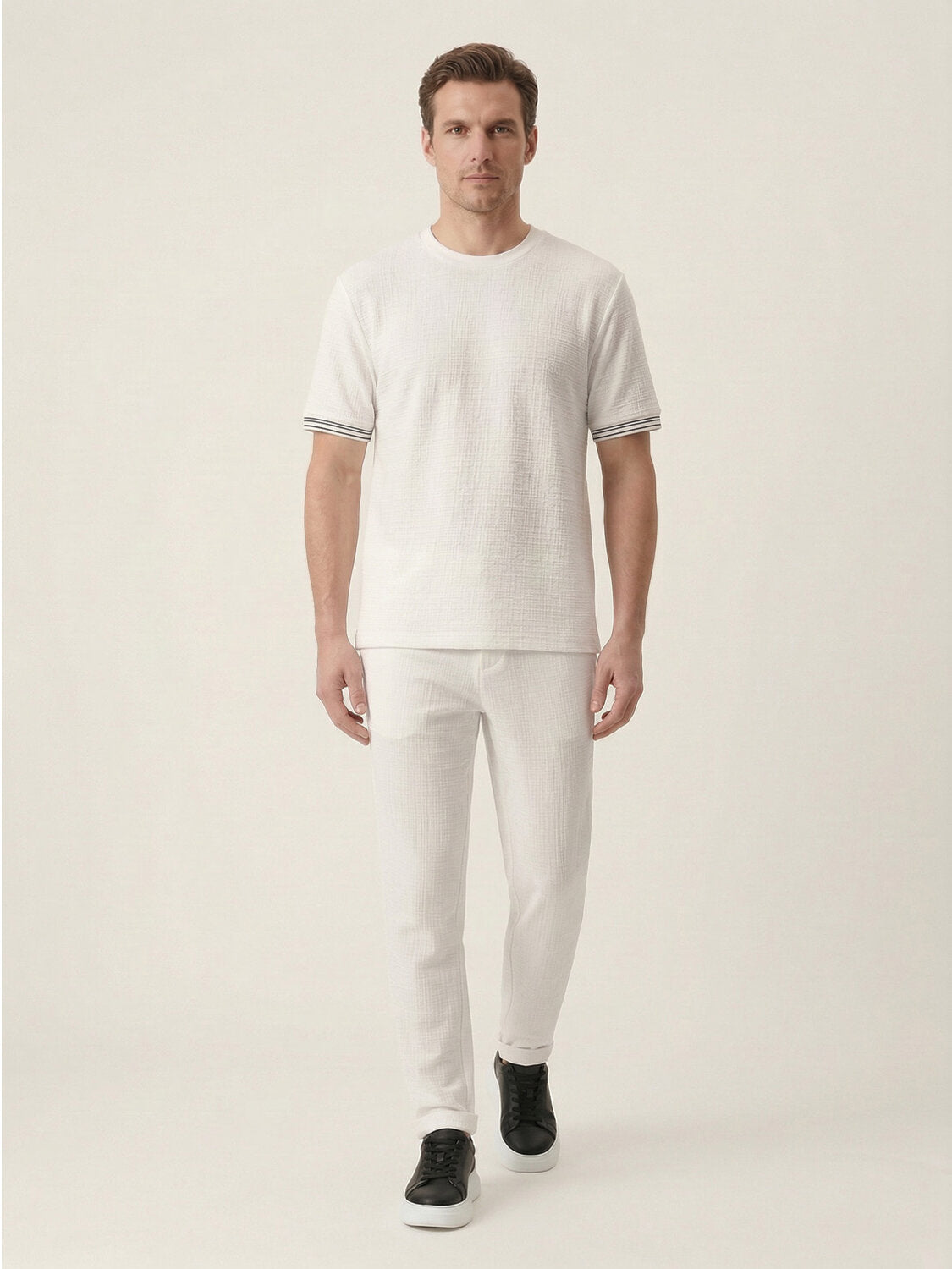 Xint White Cotton Textured Short Sleeved T-Shirt