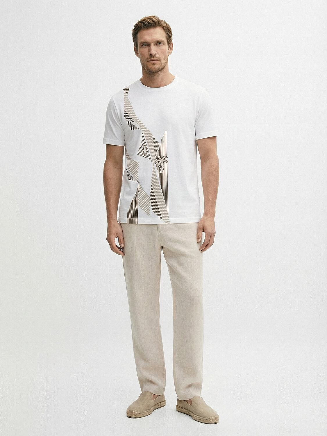 Xint White Cotton Textured Printed Design T-Shirt