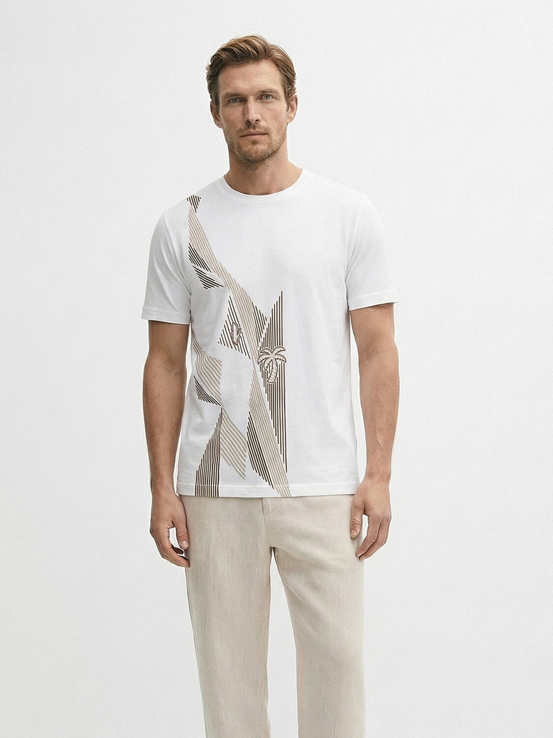 Xint White Cotton Textured Printed Design T-Shirt