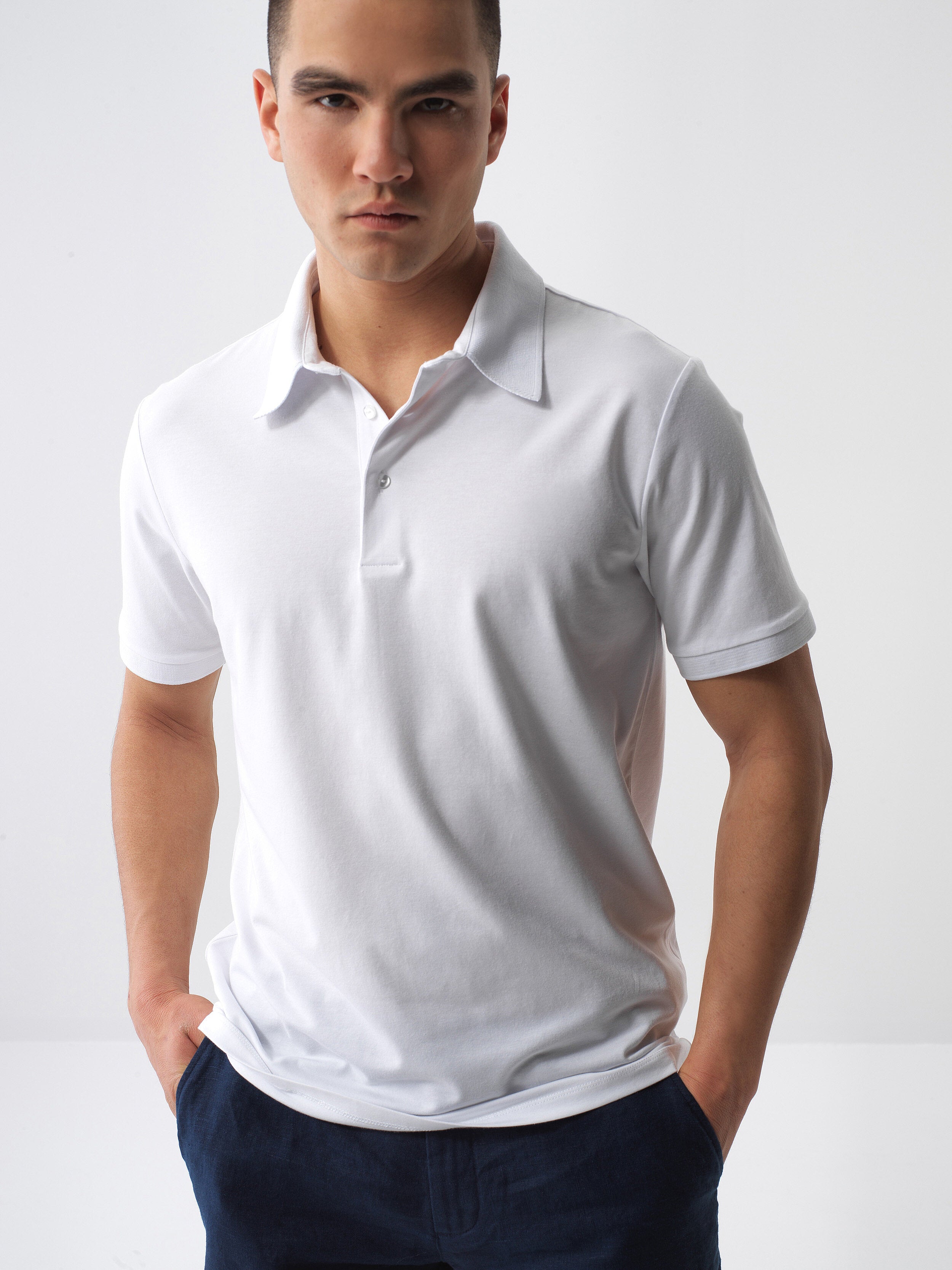 Xint White Cotton Textured Slim Fit Polo
