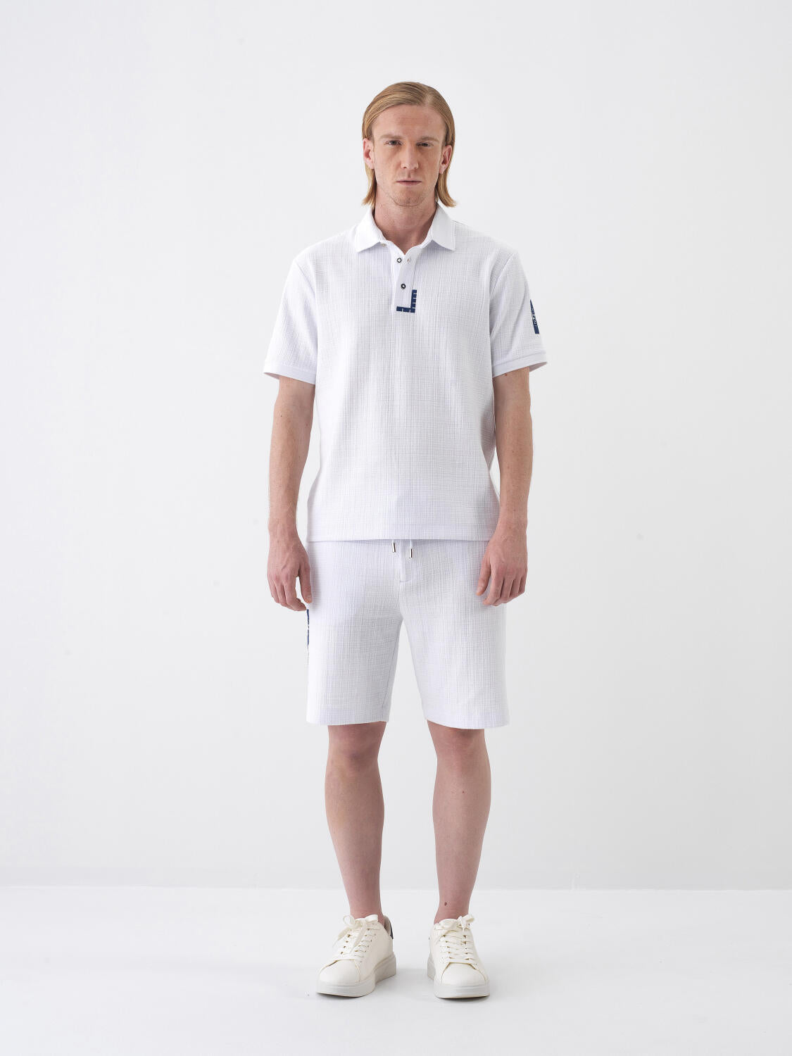 Xint White Regular Fit Cotton Polo With Shoulder Design