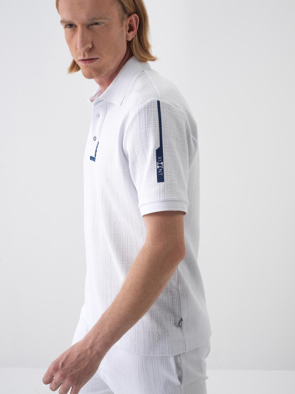 Xint White Regular Fit Cotton Polo With Shoulder Design