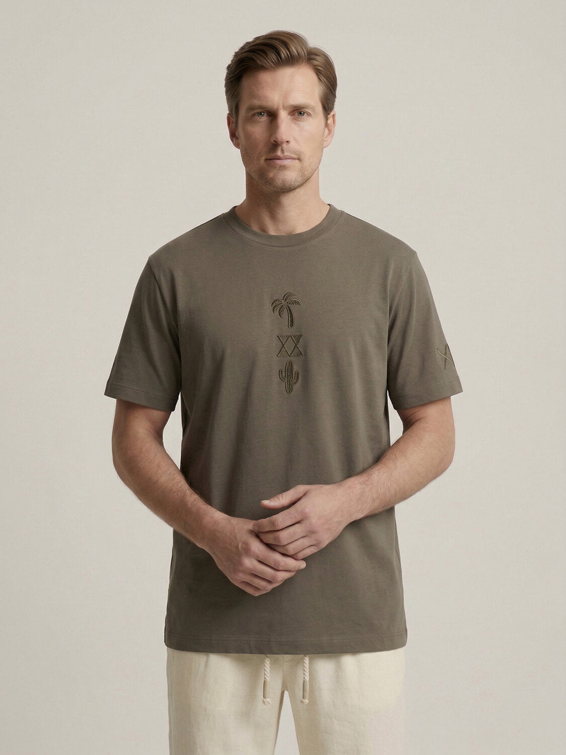 Xint Olive Printed Design Regular Fit T-Shirt