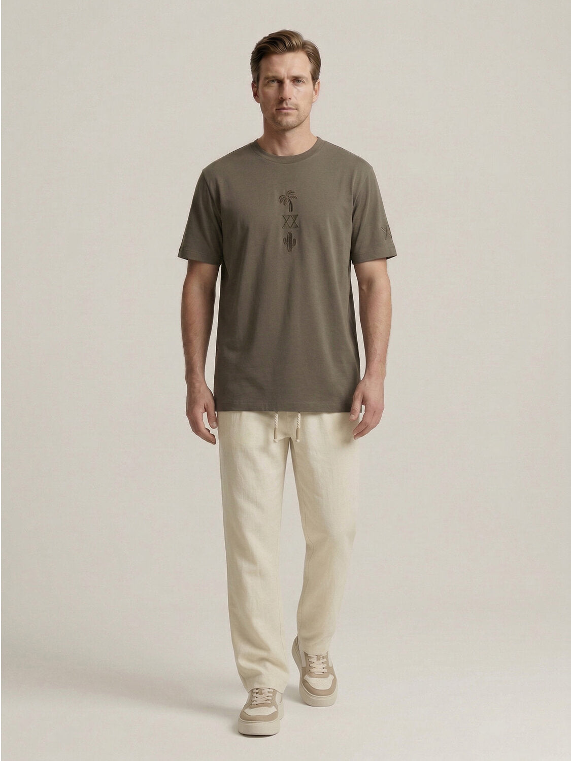Xint Olive Printed Design Regular Fit T-Shirt