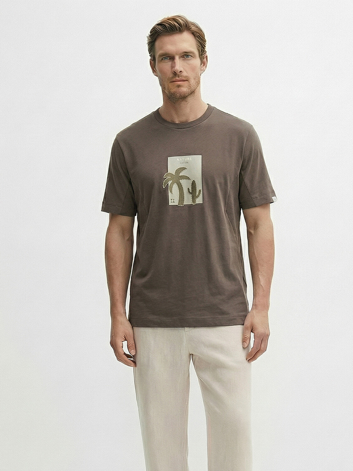 Xint Khaki Short Sleeved Printed T-Shirt