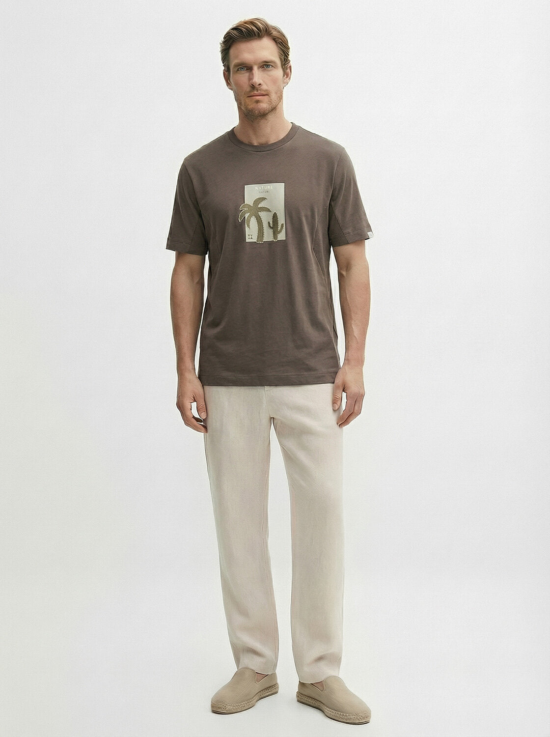 Xint Khaki Short Sleeved Printed T-Shirt
