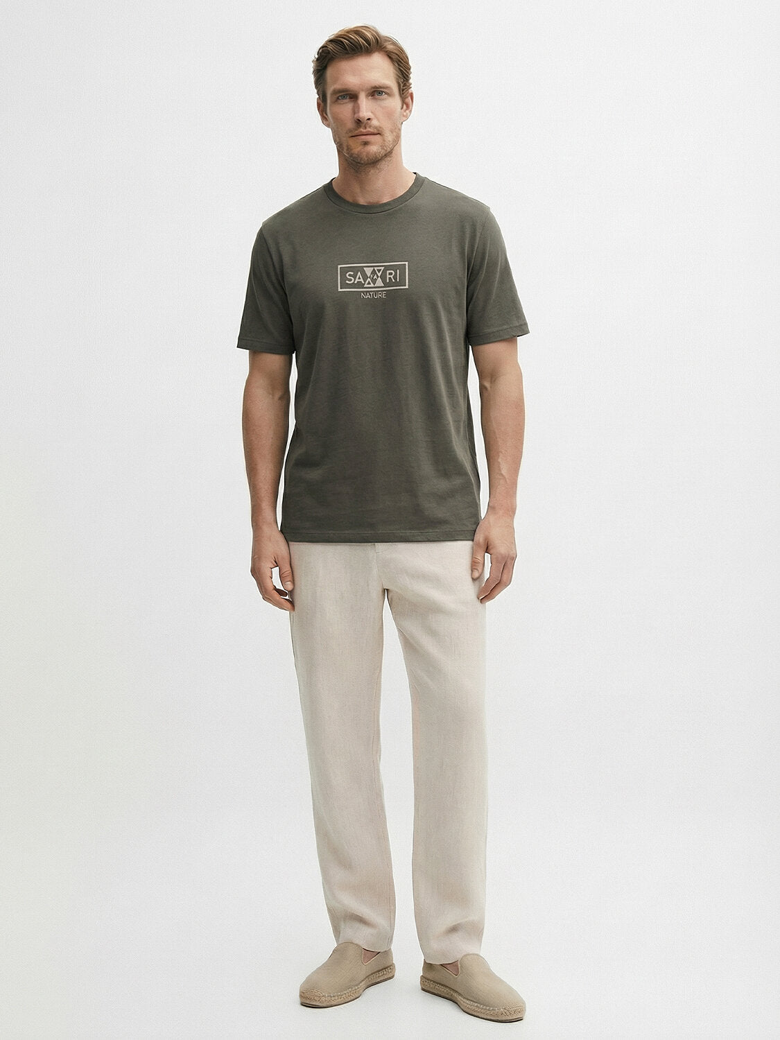 Xint Khaki Short Sleeved Cotton Texture T-Shirt