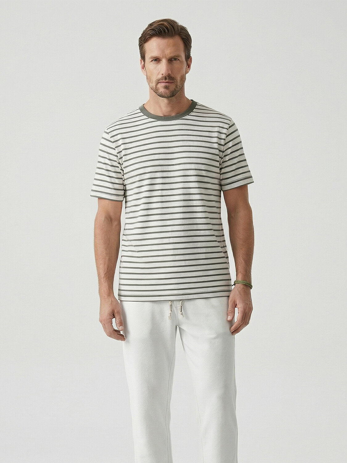 Xint Khaki Cotton Textured Regular Fit T-Shirt