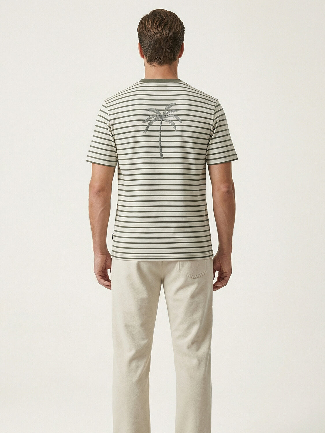 Xint Khaki Cotton Textured Regular Fit T-Shirt