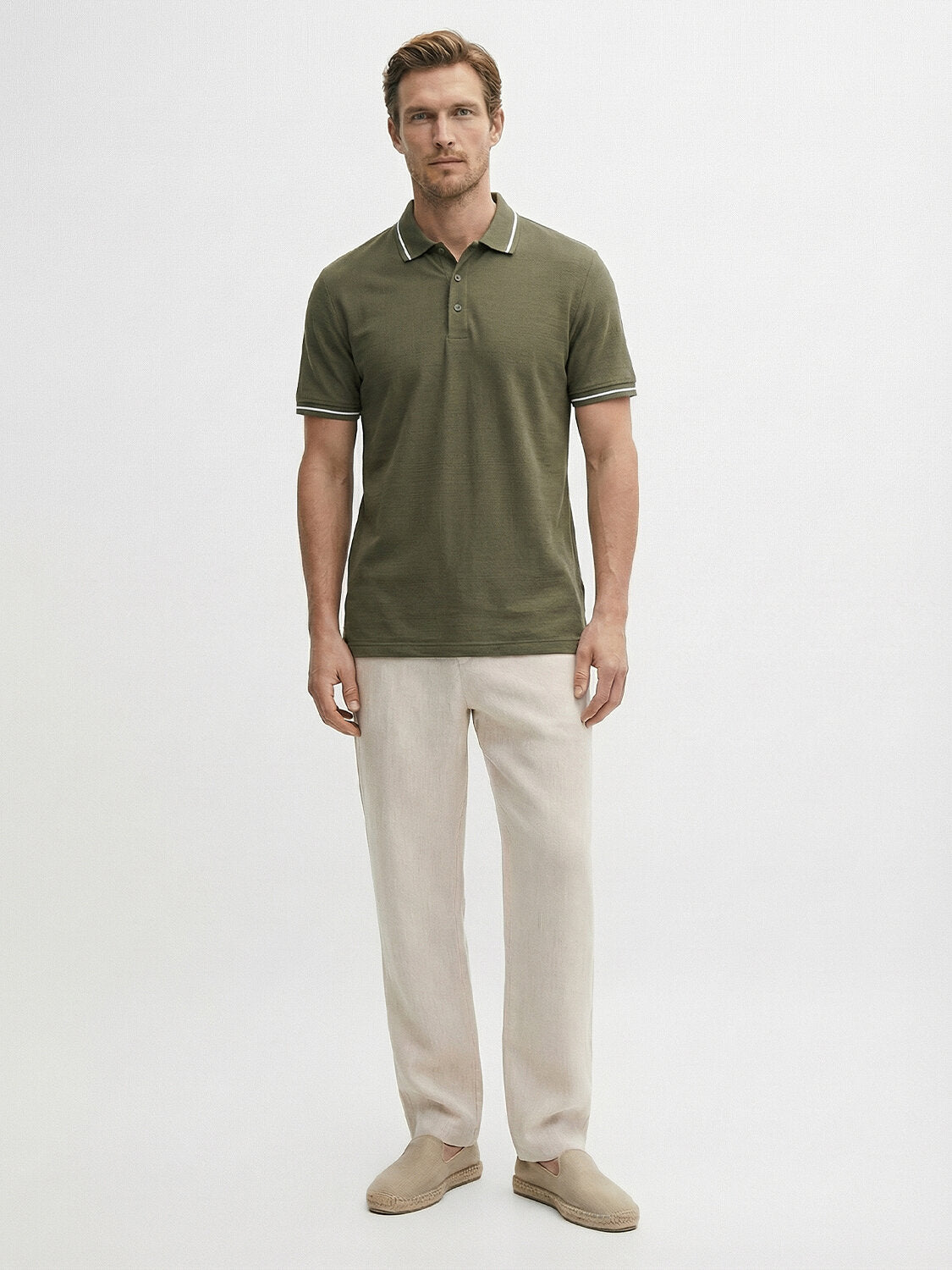 Xint Olive Short Sleeved Regular Fit Polo