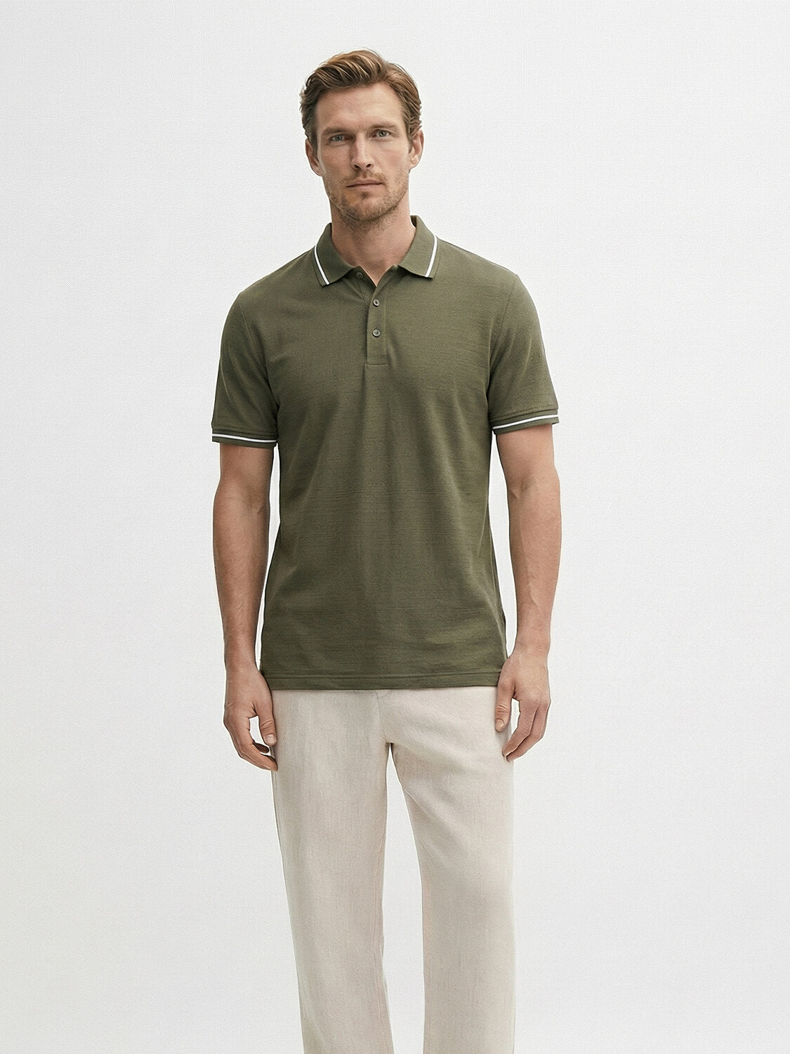 Xint Olive Short Sleeved Regular Fit Polo