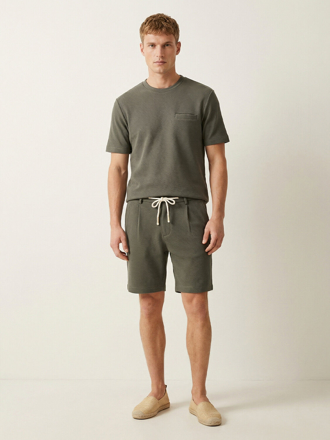 Xint Khaki Cotton Round Neck T-Shirt