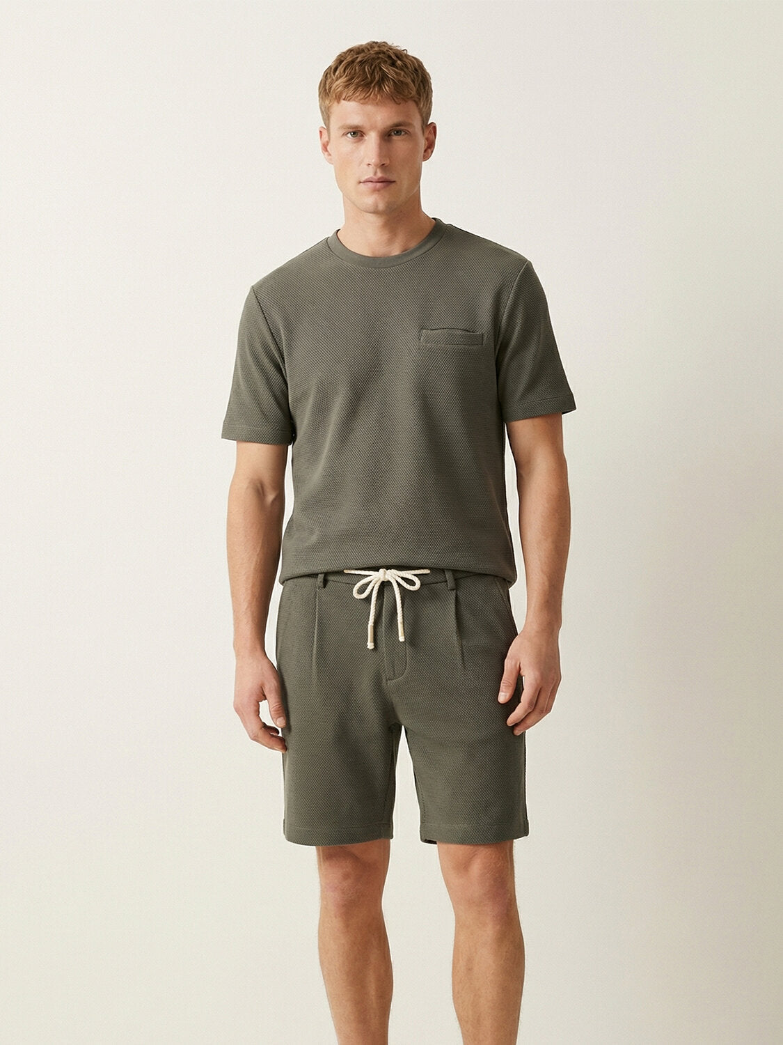 Xint Khaki Cotton Round Neck T-Shirt