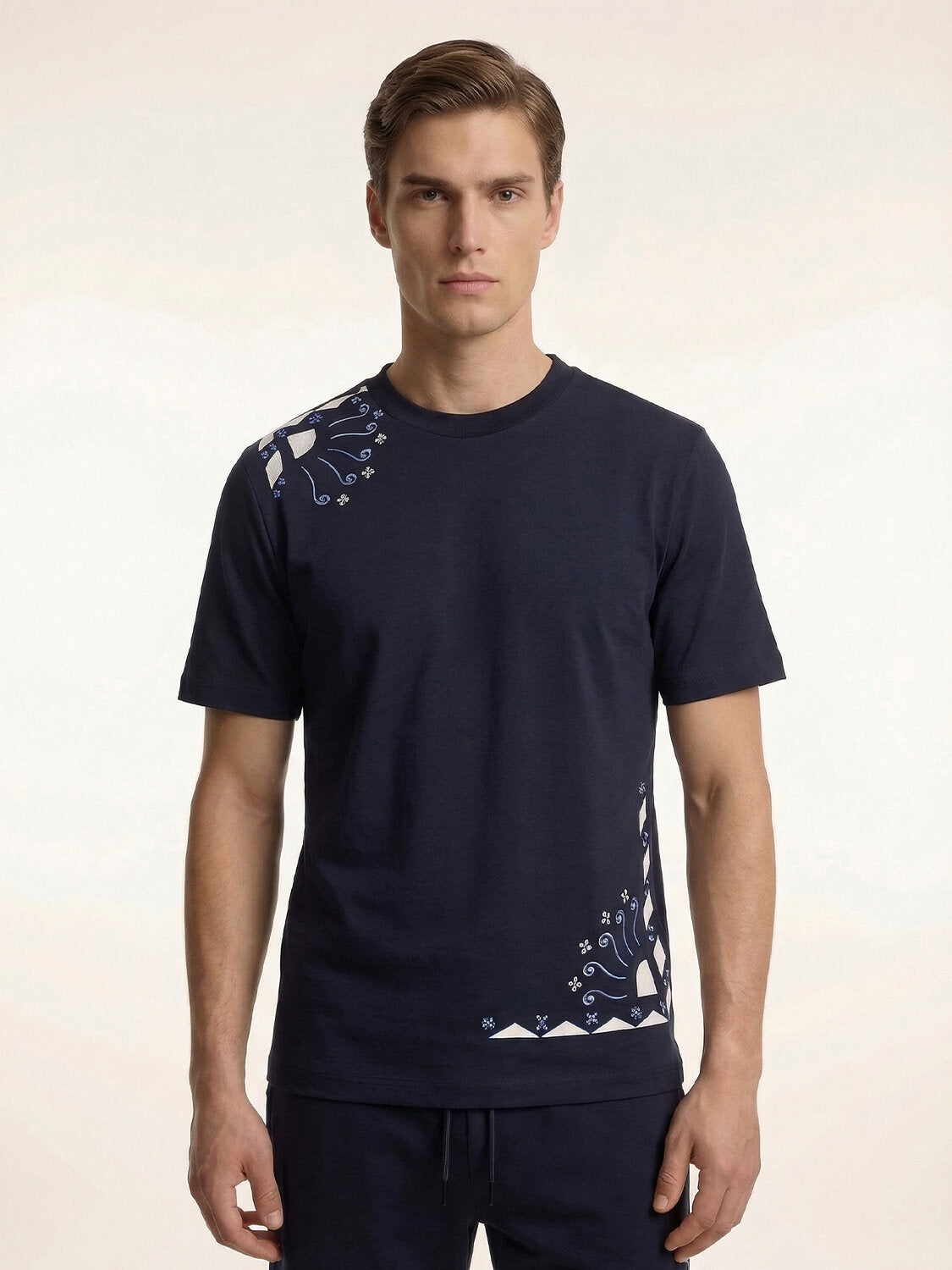 Xint Navy Round Neck Printed T-Shirt
