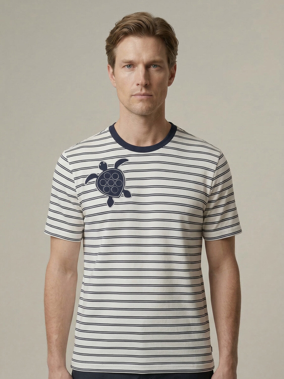 Xint Navy Round Neck Printed Design T-Shirt