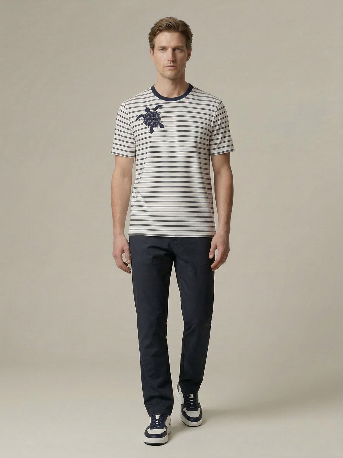 Xint Navy Round Neck Printed Design T-Shirt