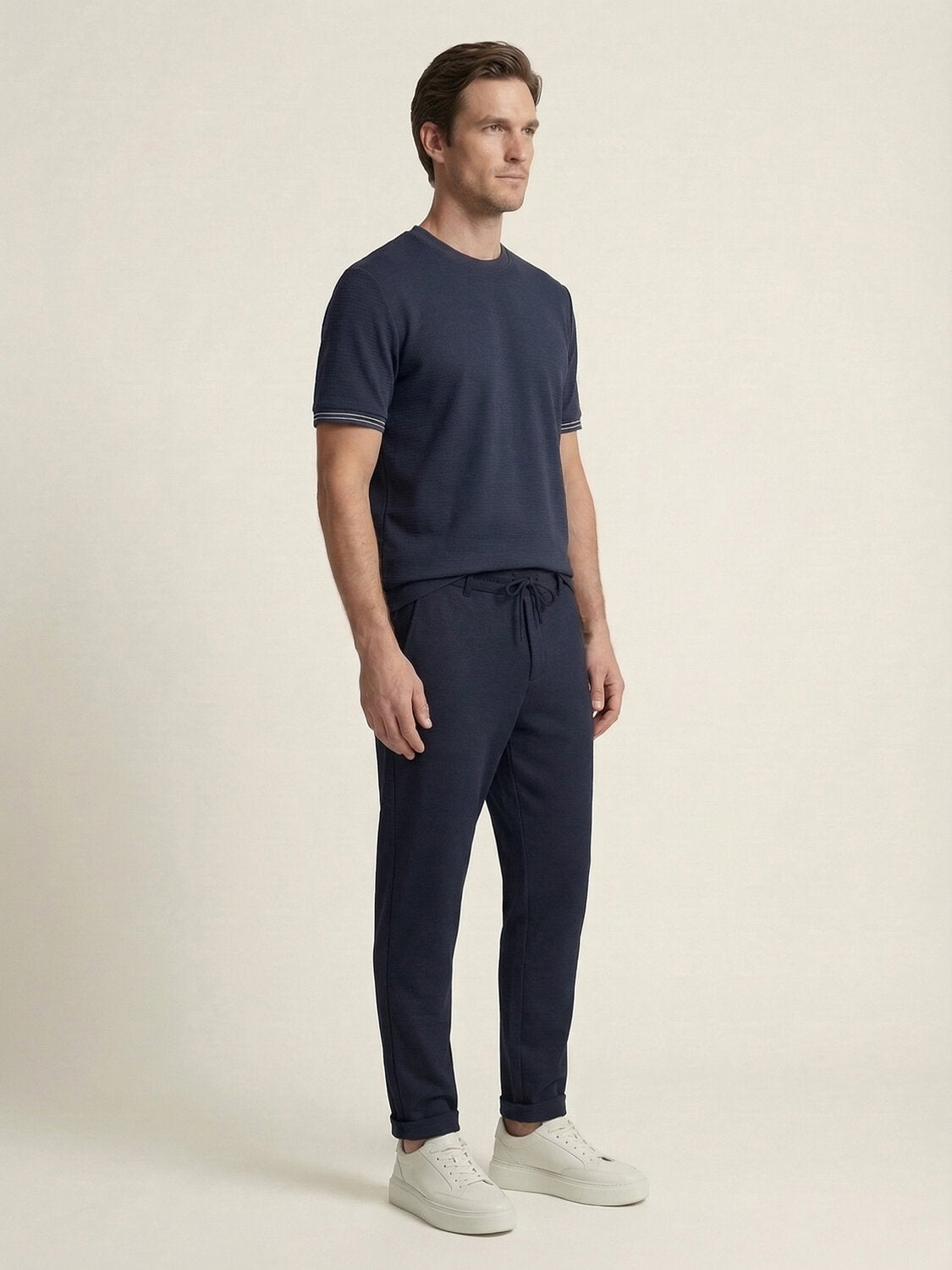 Xint Navy Cotton Textured Short Sleeved T-Shirt