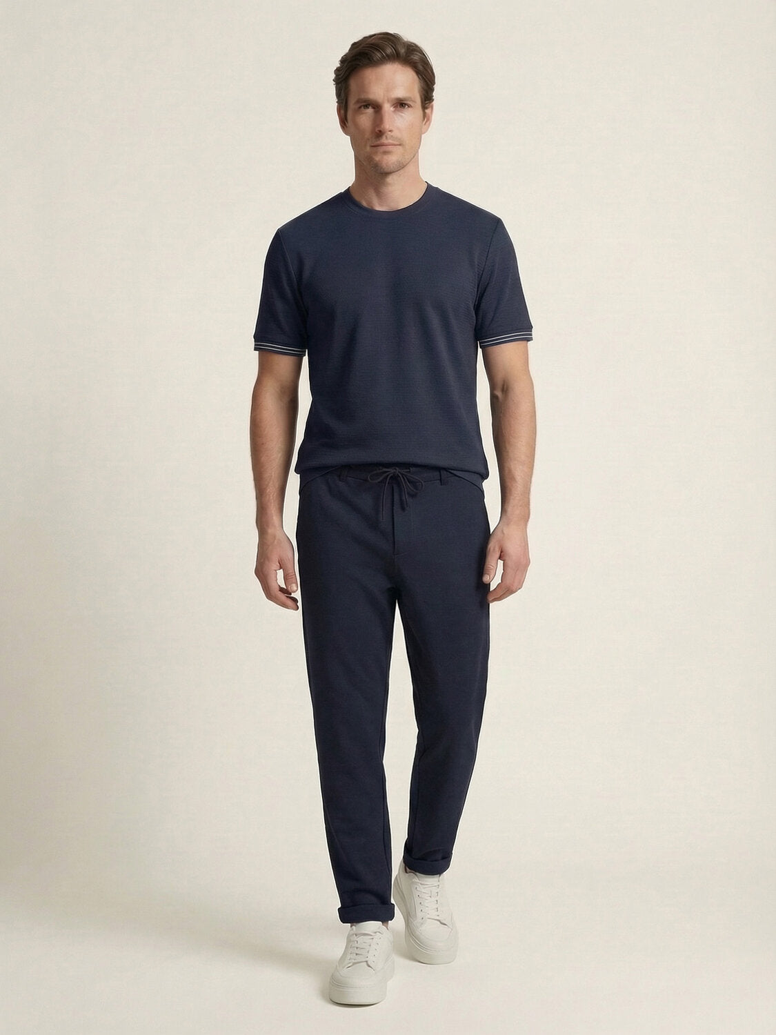 Xint Navy Cotton Textured Short Sleeved T-Shirt