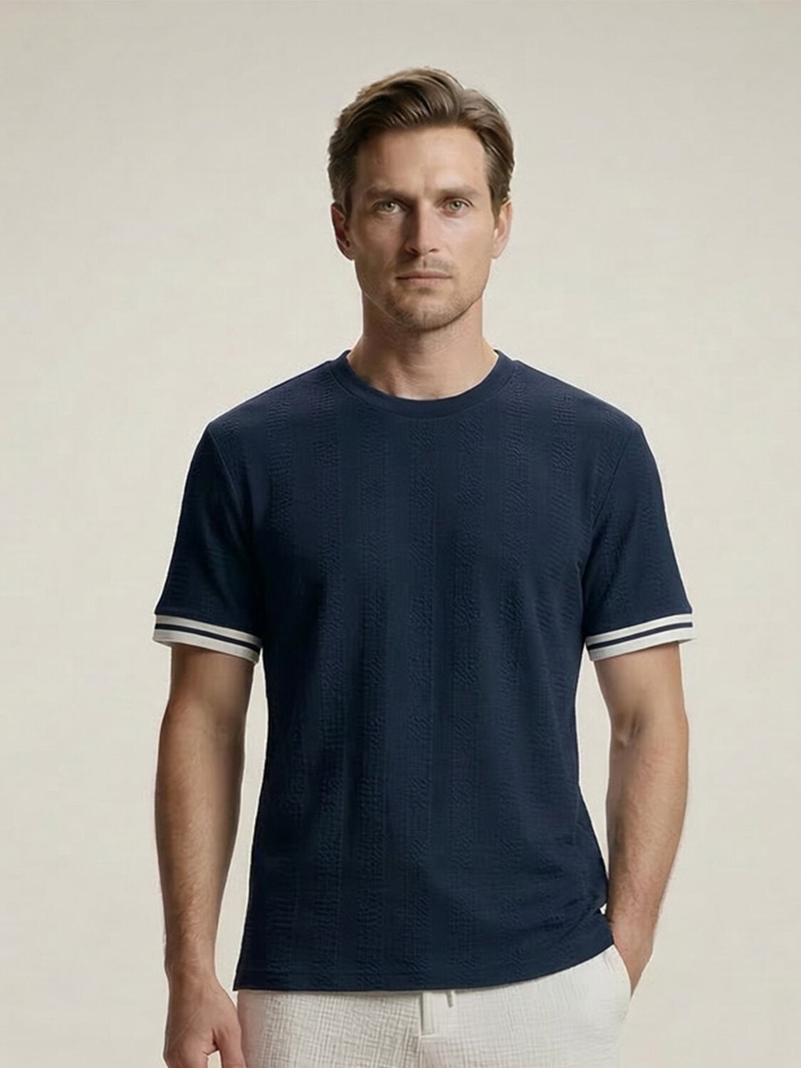 Xint Navy Round Neck Regular Fit T-Shirt