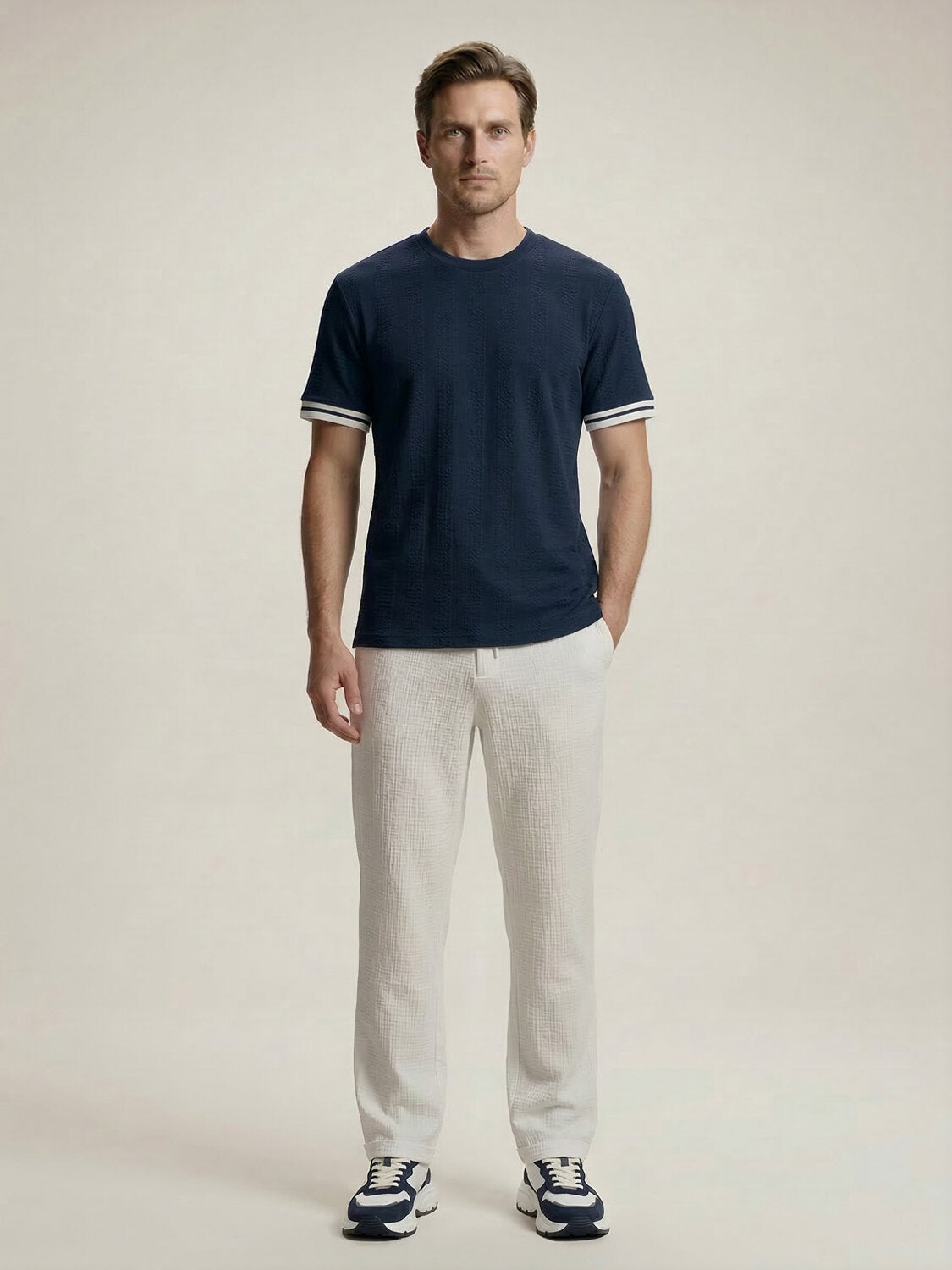 Xint Navy Round Neck Regular Fit T-Shirt