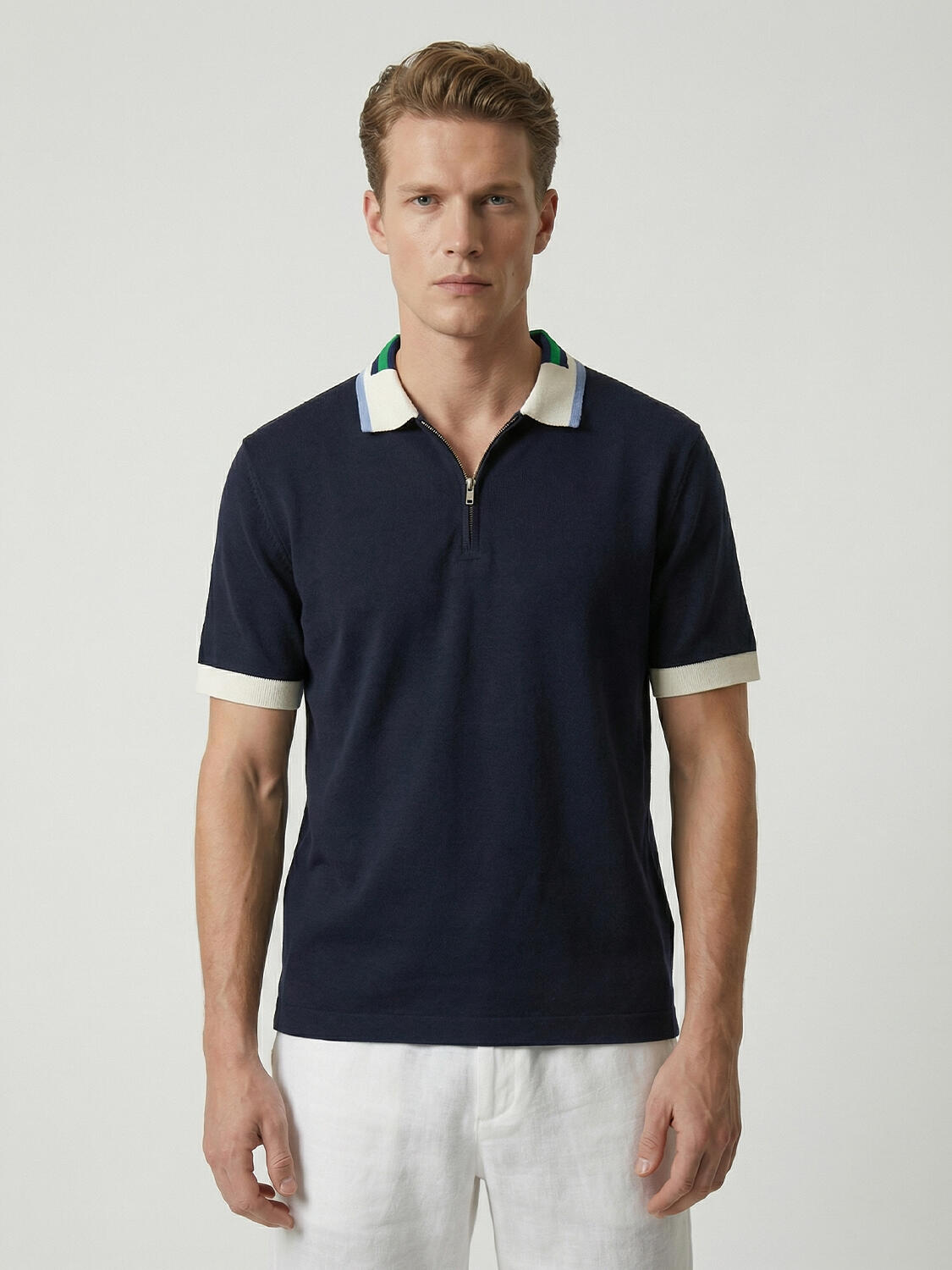 Xint Navy Polo With Modern Zip