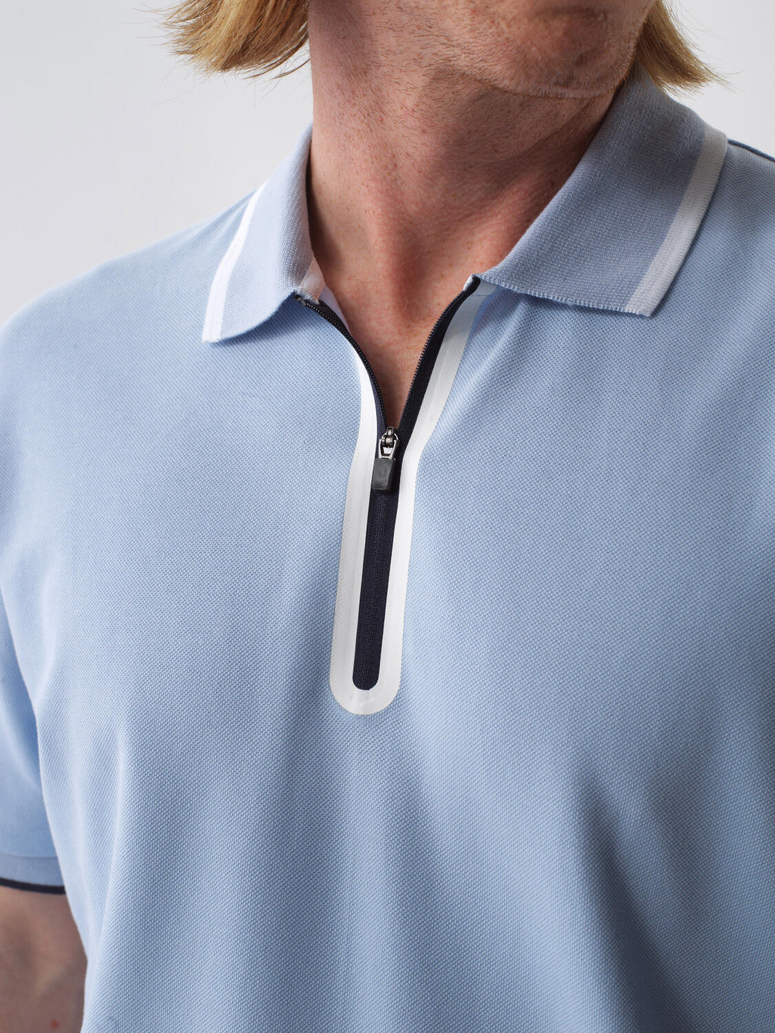 Xint Regular Fit Blue Cotton Polo With Small Zipper To Close