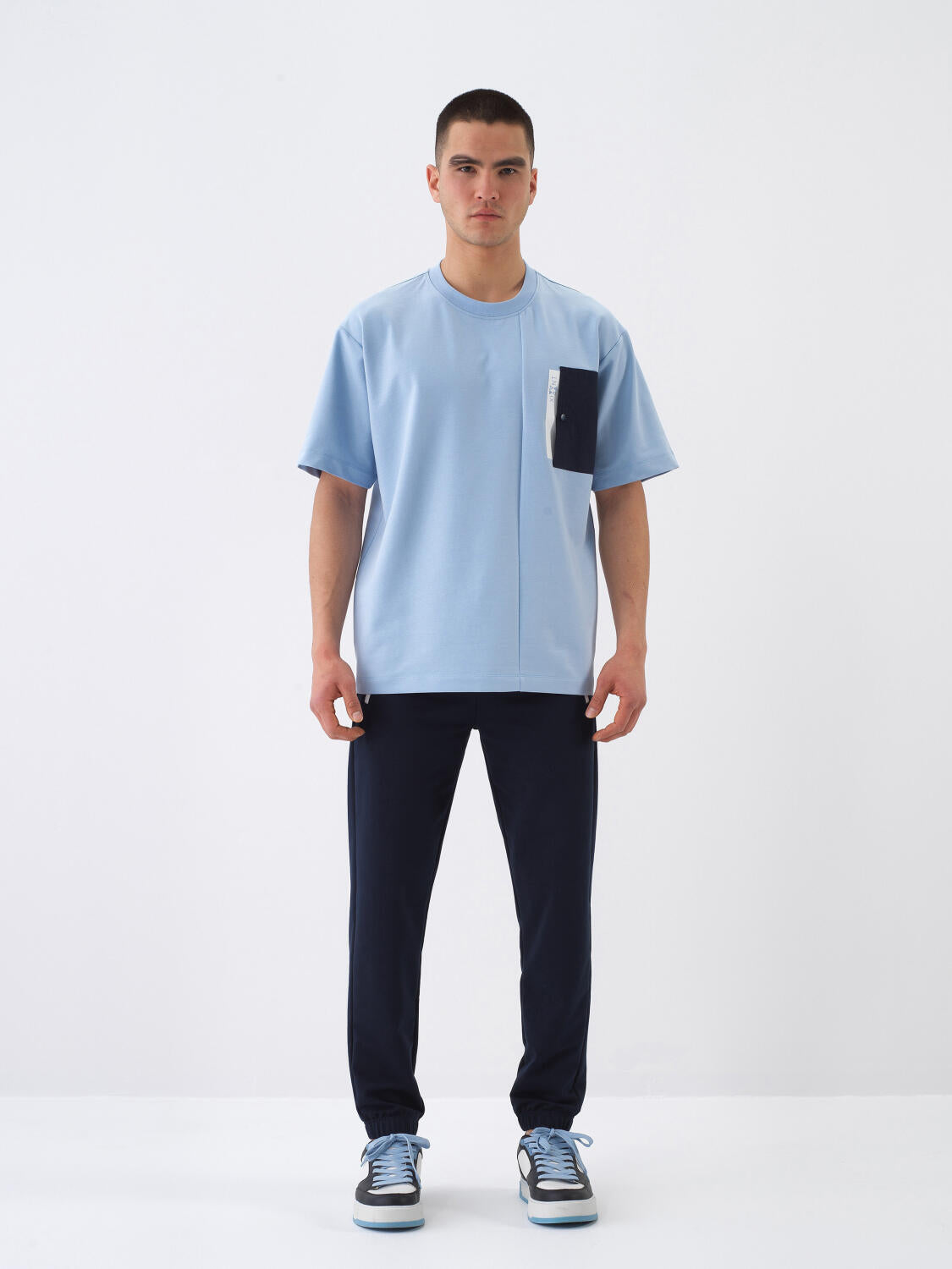 Xint Blue Cotton T-shirt With Chest Pocket