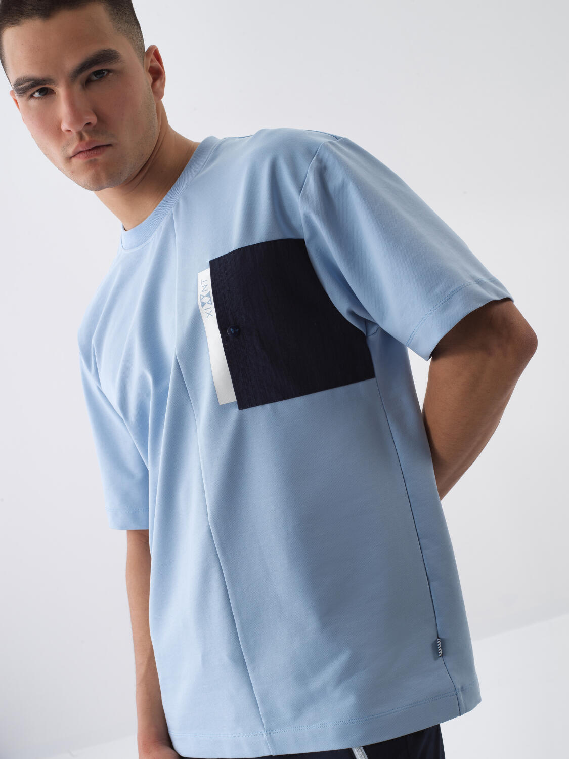 Xint Blue Cotton T-shirt With Chest Pocket