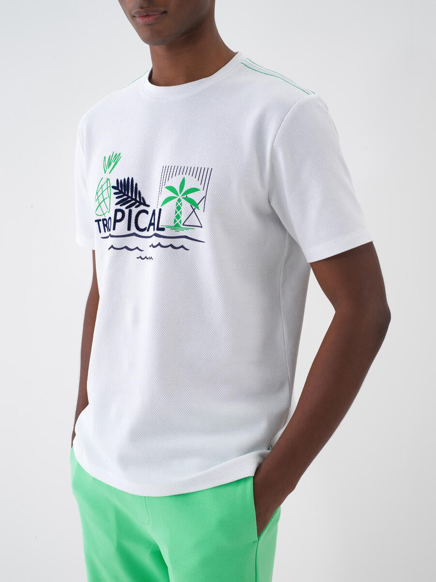 Xint White T-shirt With Tropical Design