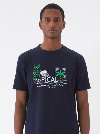 Xint Men Navy T-shirt With Tropical Design