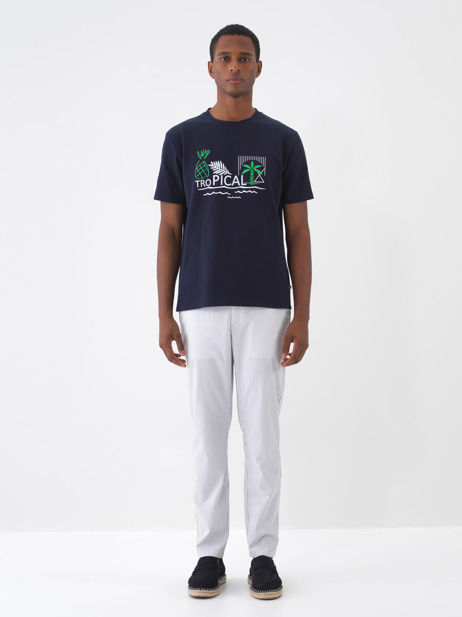 Xint Navy T-shirt With Tropical Design