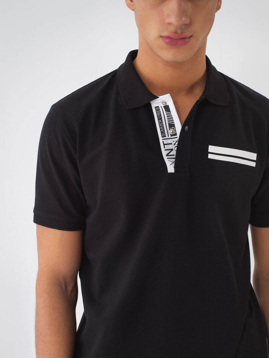 Xint Men Black Polo With Pocket