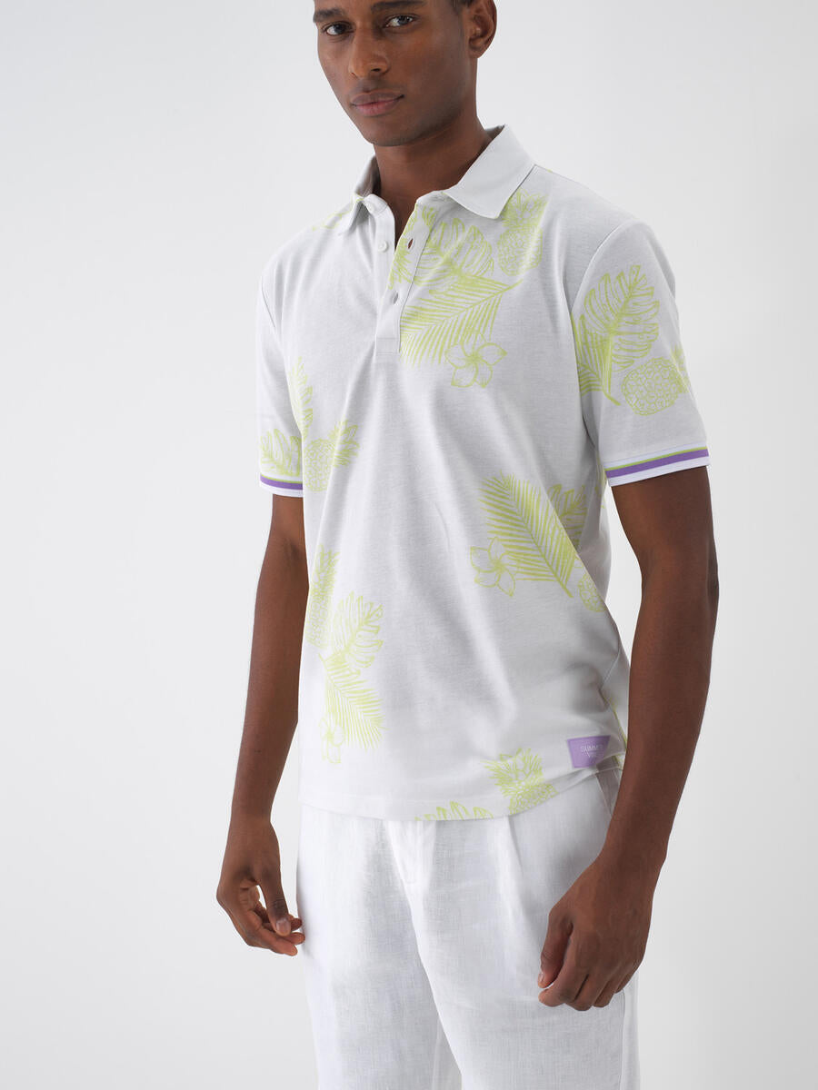 Xint Polo Neck Cotton Regular Fit Patterned White T-Shirt
