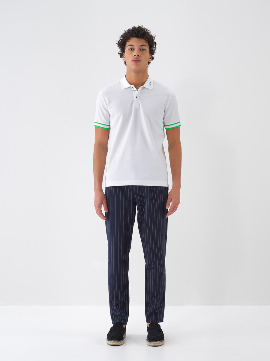 Xint Men White Polo With Shoulder Stripe