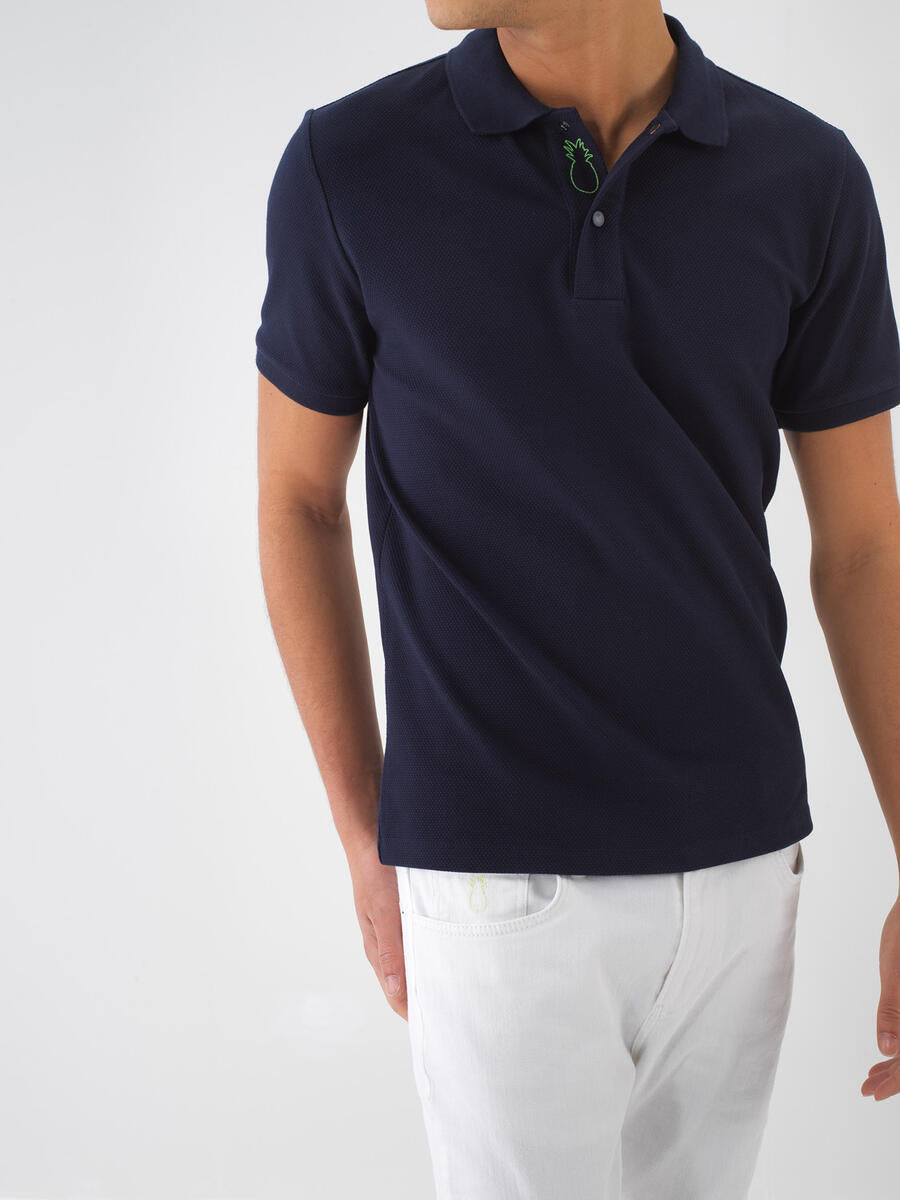Xint Polo Neck Cotton Slim Fit Navy T-Shirt