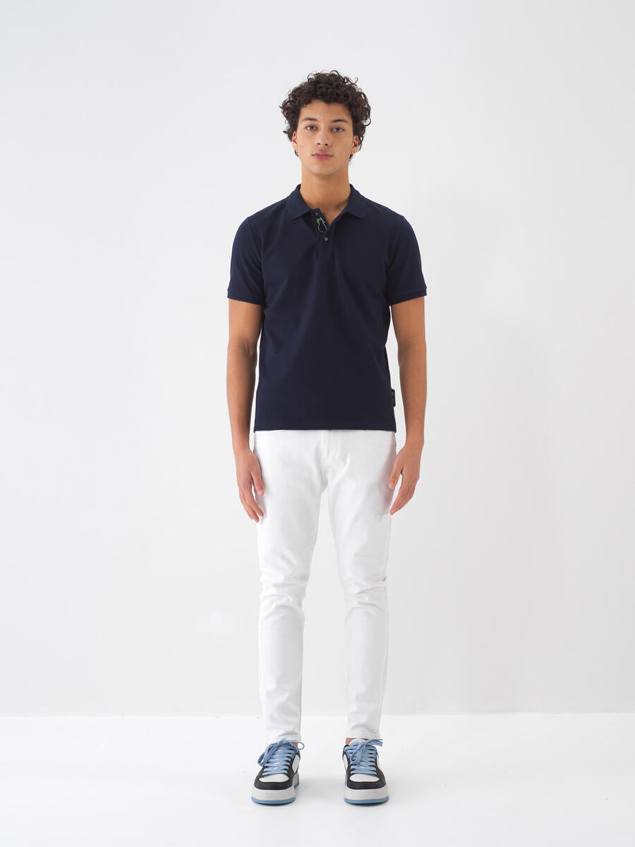 Xint Polo Neck Cotton Slim Fit Navy T-Shirt